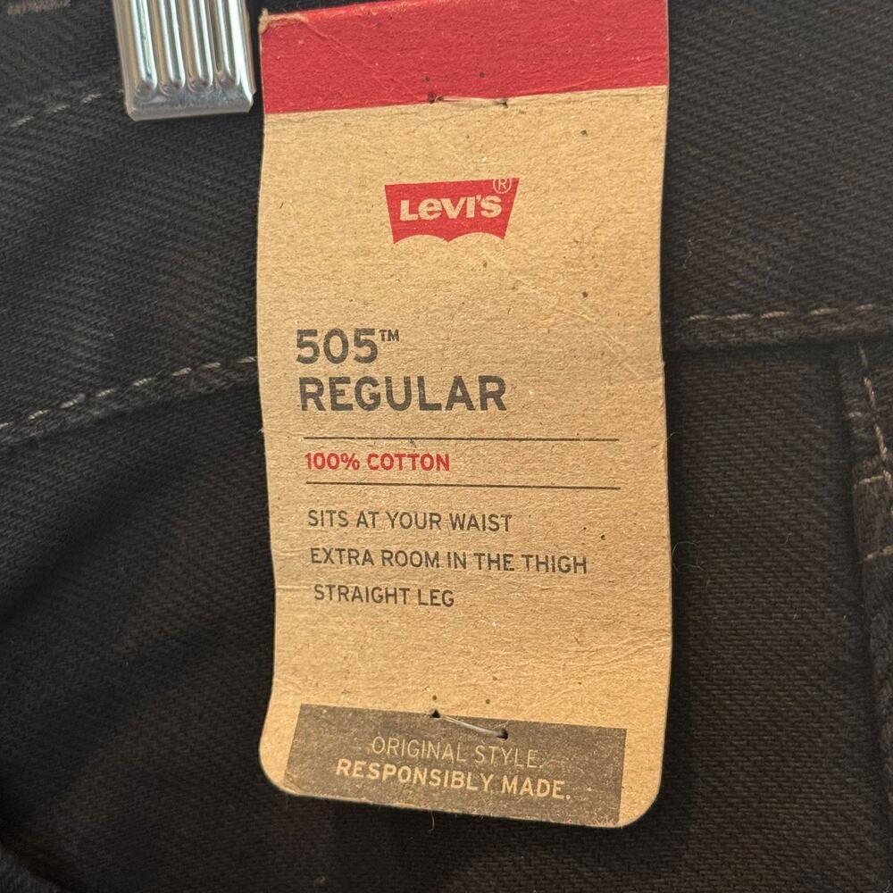 Levis 505 Jeans Mens 40x30 Black Dark Wash Regular Fit Straight Leg Denim NWT - Picture 14 of 16